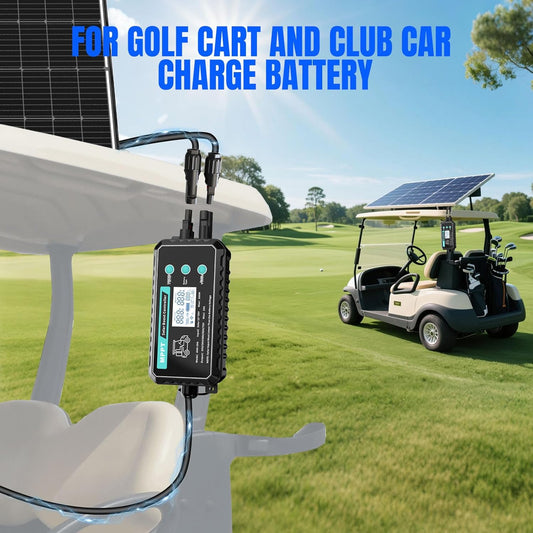 10A Waterproof Boost MPPT Solar Charge Controller – Step-Up Charger for 48V Golf Cart Battery, Electric Bike, Skateboard & Surfboard – Supports LiFePO4, Gel, Lead-Acid – IP65 Outdoor Solar Panel Kit