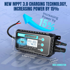 10A Waterproof Boost MPPT Solar Charge Controller – Step-Up Charger for 48V Golf Cart Battery, Electric Bike, Skateboard & Surfboard – Supports LiFePO4, Gel, Lead-Acid – IP65 Outdoor Solar Panel Kit